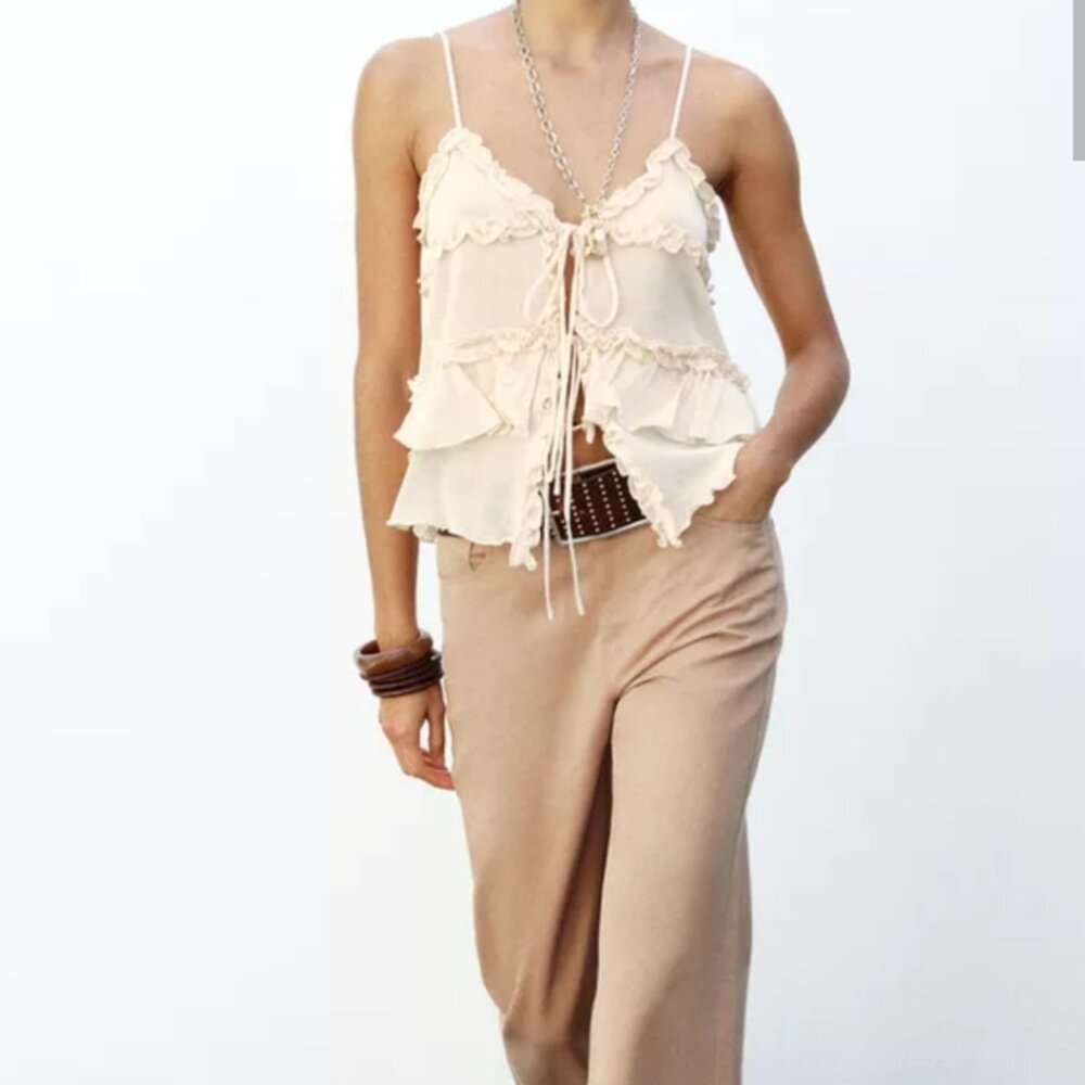 Zara Ruffle Knit Top Size Large - Picture 3 of 7